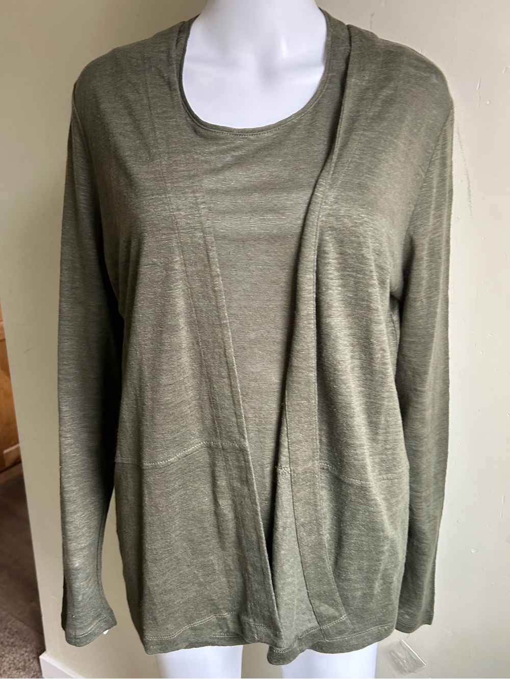 ▶️ J Jill Love 100% Linen Cardigan Tank Set Womens M Green Coastal Minimalist - Picture 14 of 14